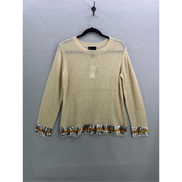 NWT Magaschoni Womens Tan Mohair Blend Sequin Trim Pullover Sweater S - Picture 1 of 9